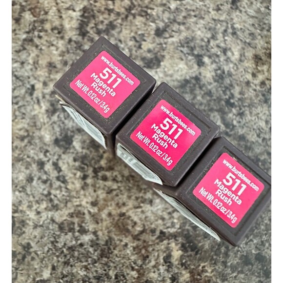 3x Burts Bees 100% Natural Moisturizing Lipstick Pink 511 Magenta Rush - Picture 2 of 2